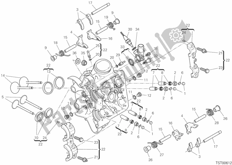 All parts for the Horizontal Cylinder Head of the Ducati Multistrada 1260 Touring USA 2019